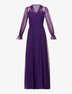 Alberta Ferretti Semi-sheer Lace-trim Silk Maxi Dress