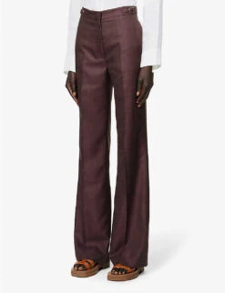 Vesta Wide-leg High-rise Silk, Wool And Linen-blend Trousers -Reis Clothing Shop R04151265 BORDEAUX ALT02