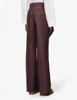 Vesta Wide-leg High-rise Silk, Wool And Linen-blend Trousers -Reis Clothing Shop R04151265 BORDEAUX ALT03