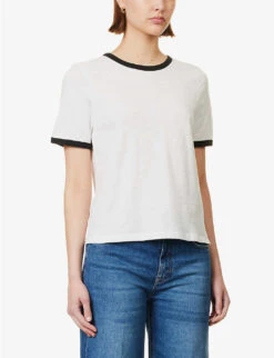 ME AND EM Contrasting-trim Organic-cotton T-shirt -Reis Clothing Shop R04151491 WHITEBLACK ALT02