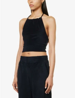 ME AND EM Towelling-texture Tie-back Cotton-blend Top -Reis Clothing Shop R04151501 NAVY ALT02