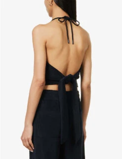 ME AND EM Towelling-texture Tie-back Cotton-blend Top -Reis Clothing Shop R04151501 NAVY ALT03