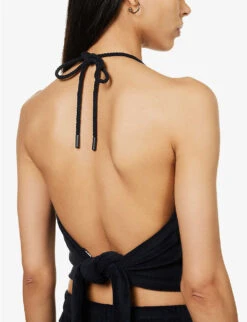 ME AND EM Towelling-texture Tie-back Cotton-blend Top -Reis Clothing Shop R04151501 NAVY ALT04