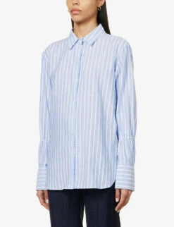 ME AND EM Stripe-pattern Boyfriend-fit Cotton Shirt -Reis Clothing Shop R04151520 BLUEWHITE ALT02