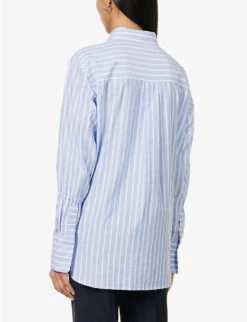 ME AND EM Stripe-pattern Boyfriend-fit Cotton Shirt -Reis Clothing Shop R04151520 BLUEWHITE ALT03