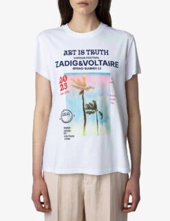 Zadig & Voltaire Zoe Palm-tree Photo Print Organic-cotton T-shirt -Reis Clothing Shop R04151990 BLANC ALT04
