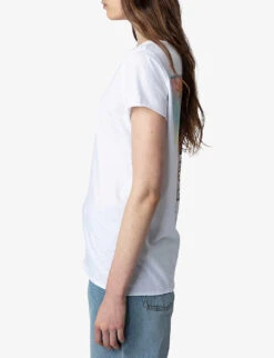 Zadig & Voltaire Henley Lion Palm Photo-print Organic-cotton T-shirt -Reis Clothing Shop R04151992 BLANC ALT02