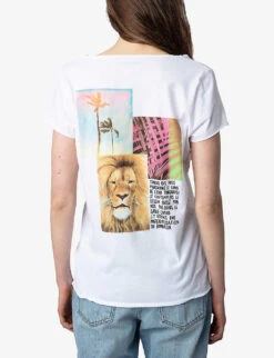 Zadig & Voltaire Henley Lion Palm Photo-print Organic-cotton T-shirt -Reis Clothing Shop R04151992 BLANC ALT03