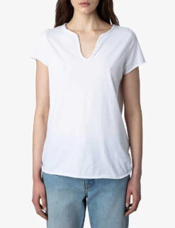 Zadig & Voltaire Henley Lion Palm Photo-print Organic-cotton T-shirt -Reis Clothing Shop R04151992 BLANC ALT04