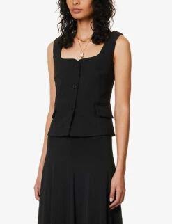 Leni Square-neck Woven Waistcoat -Reis Clothing Shop R04152819 BLACK ALT02