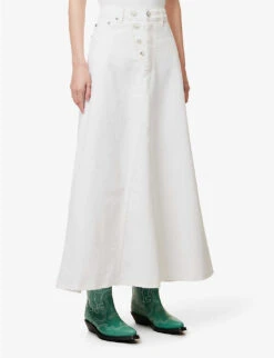 Ganni Mid-rise Logo-appliqué Organic-denim Maxi Skirt -Reis Clothing Shop R04152903 BRIGHTWHITE ALT02