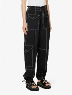 Ganni Contrast-stitched Straight-leg Recycled Polyester-blend Trousers -Reis Clothing Shop R04152934 BLACK ALT02