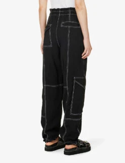 Ganni Contrast-stitched Straight-leg Recycled Polyester-blend Trousers -Reis Clothing Shop R04152934 BLACK ALT03