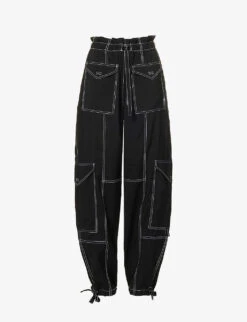 Ganni Contrast-stitched Straight-leg Recycled Polyester-blend Trousers