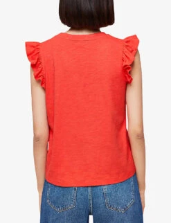 Whistles Frilled Cap-sleeved Cotton T-shirt -Reis Clothing Shop R04153129 RED ALT03