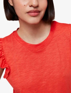 Whistles Frilled Cap-sleeved Cotton T-shirt -Reis Clothing Shop R04153129 RED ALT04