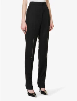 Alexander McQueen Zip-embellished Straight-leg Mid-rise Wool Trousers -Reis Clothing Shop R04153260 BLACK ALT02