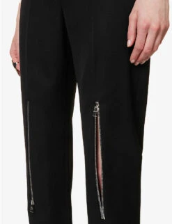 Alexander McQueen Zip-embellished Straight-leg Mid-rise Wool Trousers -Reis Clothing Shop R04153260 BLACK ALT04