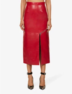 Alexander McQueen Split-hem Zip-embellished Leather Midi Skirt -Reis Clothing Shop R04153282 WELSHRED ALT02
