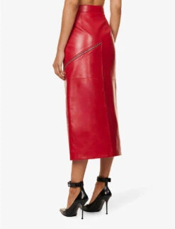 Alexander McQueen Split-hem Zip-embellished Leather Midi Skirt -Reis Clothing Shop R04153282 WELSHRED ALT03