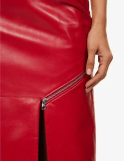 Alexander McQueen Split-hem Zip-embellished Leather Midi Skirt -Reis Clothing Shop R04153282 WELSHRED ALT04