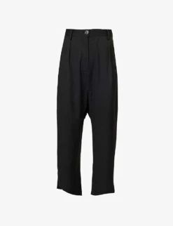 Dominate Wide-leg Dropped-crotch Wool Trousers