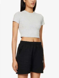 Round-neck Cropped Stretch-cotton T-shirt -Reis Clothing Shop R04153519 GREYMELANGE ALT02