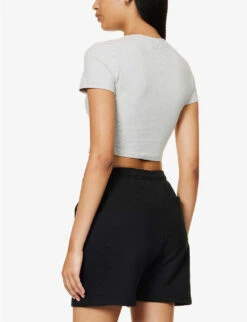 Round-neck Cropped Stretch-cotton T-shirt -Reis Clothing Shop R04153519 GREYMELANGE ALT03