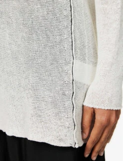 Asymmetric-neck Semi-sheer Linen Knitted Top -Reis Clothing Shop R04153675 WHITE ALT04