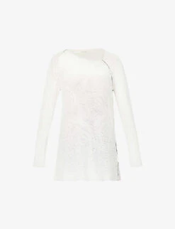 Asymmetric-neck Semi-sheer Linen Knitted Top