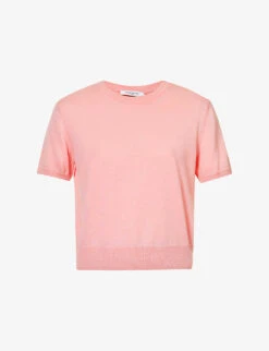 Ribbed-trim Scoop-neck Cotton-knit Top