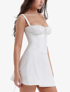 Carlotta Fitted-bodice Square-neck Stretch-cotton Mini Dress -Reis Clothing Shop R04154058 WHITE ALT02