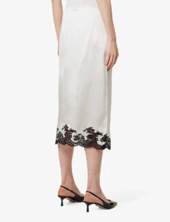 Prada Lace-trim Elasticated-waist Silk Midi Skirt -Reis Clothing Shop R04154506 AVORIO ALT03