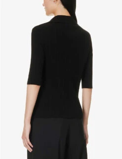 Vince V-neck Cotton-blend Knitted Polo Shirt -Reis Clothing Shop R04154647 BLACK ALT03