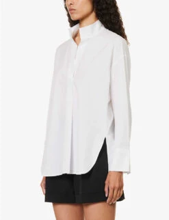 Vince Relaxed-fit Standing-collar Cotton Shirt -Reis Clothing Shop R04154660 OPTICWHITE ALT02