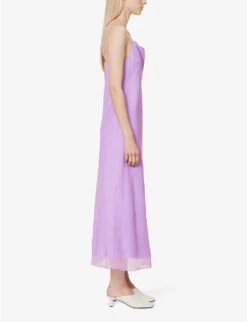 Vince Cowl-neck Crinkled Silk Midi Dress -Reis Clothing Shop R04154665 VERBENASUGARPLUM ALT02