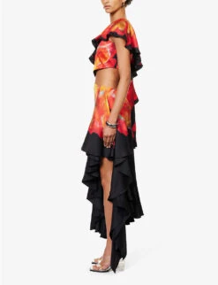Alexander McQueen Solarised Orchid Cut-out Silk Midi Dress -Reis Clothing Shop R04154707 BLACK ALT02