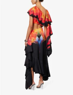 Alexander McQueen Solarised Orchid Cut-out Silk Midi Dress -Reis Clothing Shop R04154707 BLACK ALT03