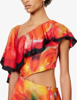 Alexander McQueen Solarised Orchid Cut-out Silk Midi Dress -Reis Clothing Shop R04154707 BLACK ALT04