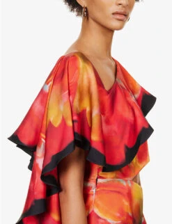 Alexander McQueen Solarised Orchid Cut-out Silk Midi Dress -Reis Clothing Shop R04154707 BLACK ALT05