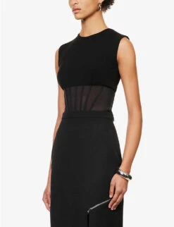 Alexander McQueen Hybrid Semi-sheer Corseted Stretch-woven Body -Reis Clothing Shop R04154719 BLACK ALT02