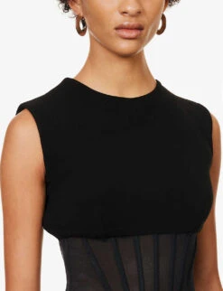 Alexander McQueen Hybrid Semi-sheer Corseted Stretch-woven Body -Reis Clothing Shop R04154719 BLACK ALT04