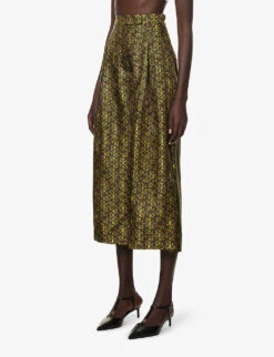 Max Mara Moxa Monogram-print High-rise Wide-leg Cropped Silk Trousers -Reis Clothing Shop R04156230 OLIVEGREEN ALT02