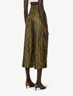 Max Mara Moxa Monogram-print High-rise Wide-leg Cropped Silk Trousers -Reis Clothing Shop R04156230 OLIVEGREEN ALT03