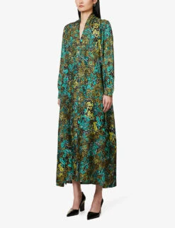 Max Mara Calate Graphic-print Relaxed-fit Silk Maxi Dress -Reis Clothing Shop R04156235 OLIVEGREEN ALT02