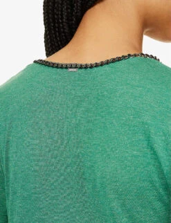 Ikks Metallic-embellished V-neck Woven Top -Reis Clothing Shop R04156328 LIGHTGREEN ALT04