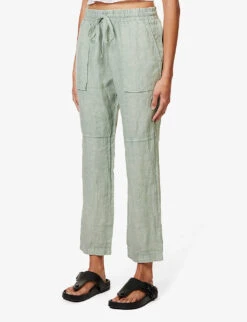 Flap-pocket Tapered-leg Mid-rise Linen Trousers -Reis Clothing Shop R04156420 OASISGREEN ALT02