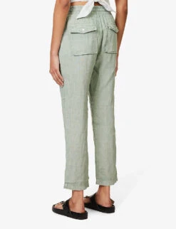 Flap-pocket Tapered-leg Mid-rise Linen Trousers -Reis Clothing Shop R04156420 OASISGREEN ALT03
