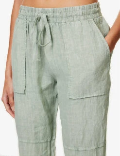 Flap-pocket Tapered-leg Mid-rise Linen Trousers -Reis Clothing Shop R04156420 OASISGREEN ALT04