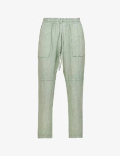 Flap-pocket Tapered-leg Mid-rise Linen Trousers